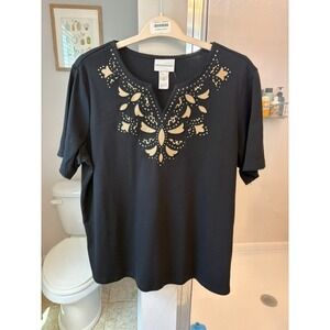 Alfred Dunner XL Black Leopard Rhinestone Top